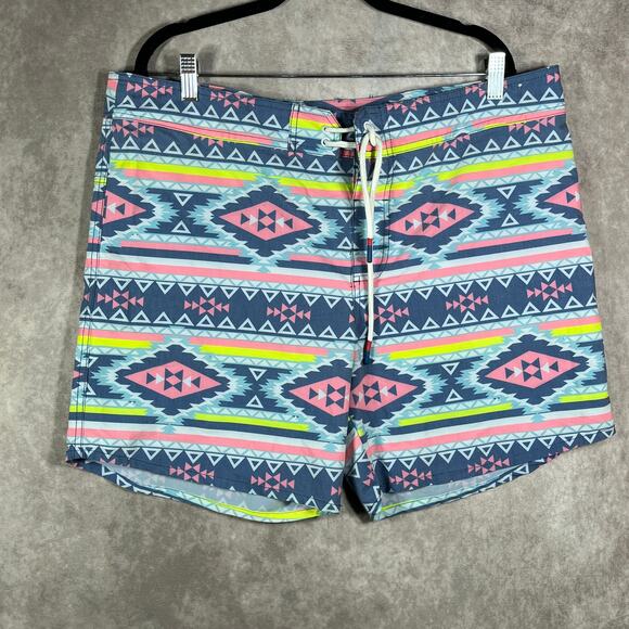 Chubbies Swim Shorts Men 38 Multicolor Southwestern Aztec Pockets Trunks Preppy - Picture 1 of 8